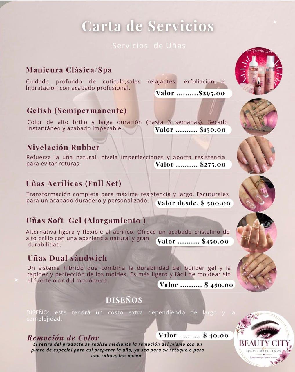 Carta de servicios de uñas